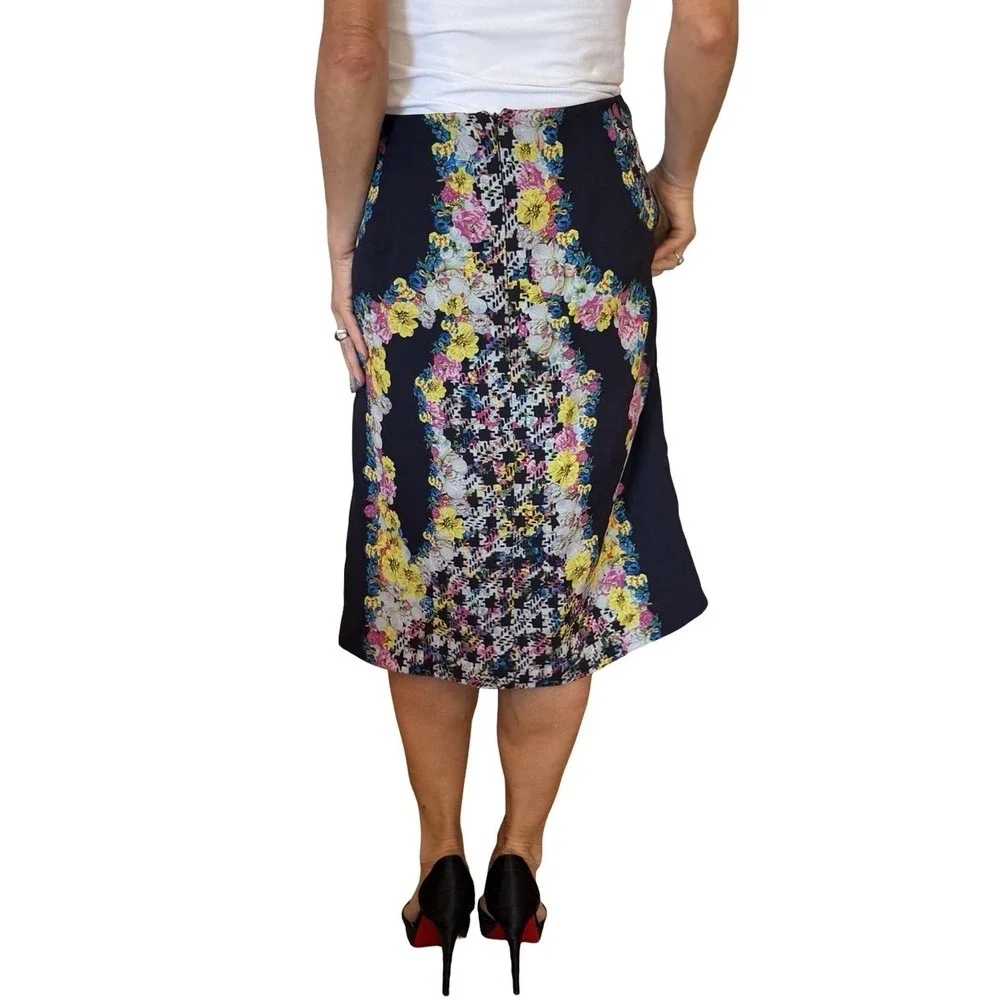Erdem Skirt Women's 12 Pencil Silk Black Floral Digital Whimsical Dark Romance
